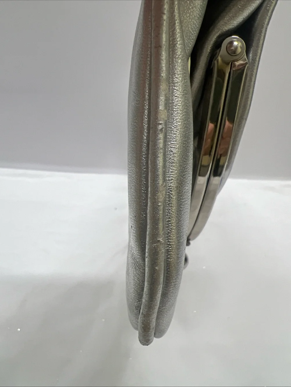 HOBO Lauren Metallic Silver Leather Kiss Lock Clutch Wallet